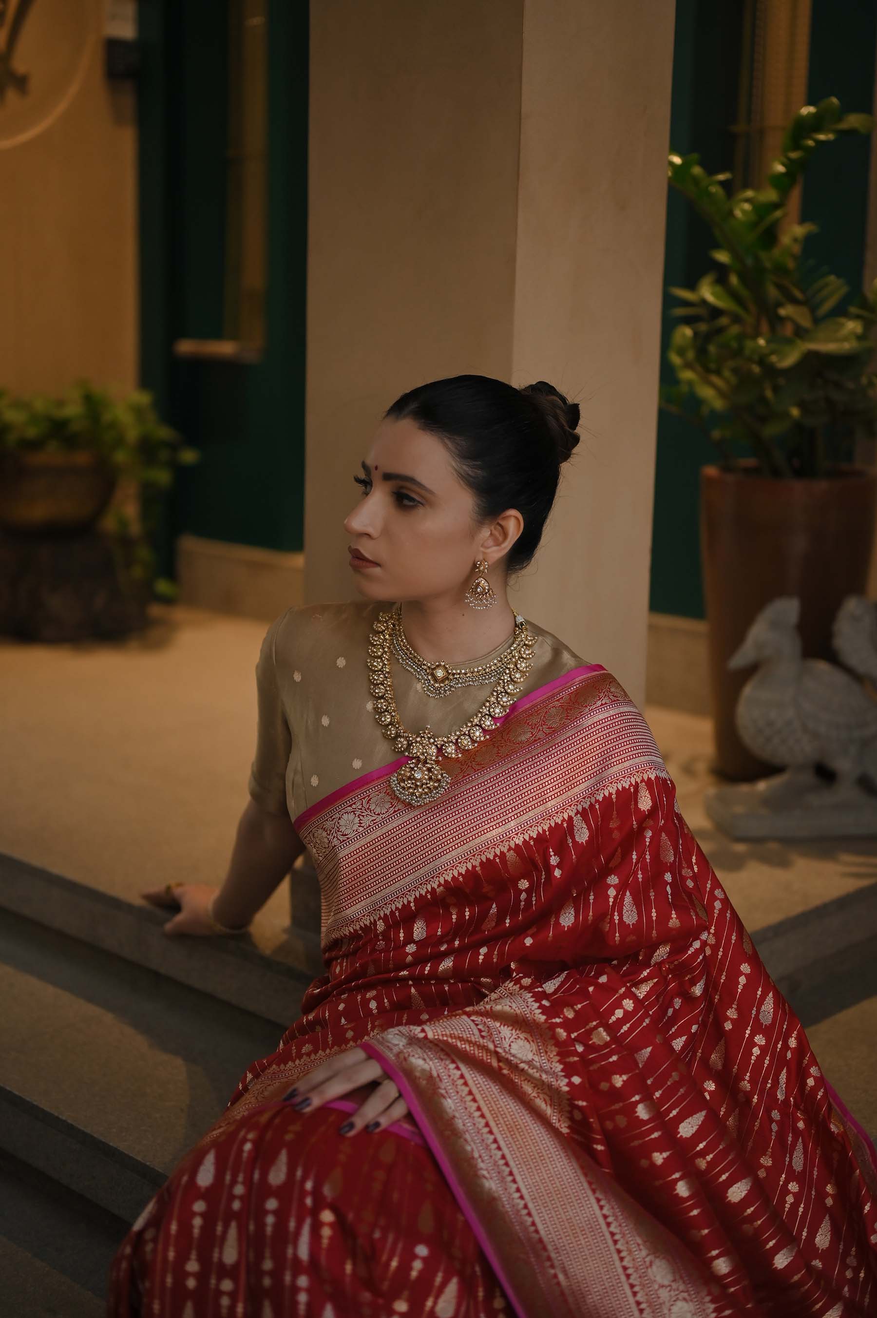 Royal Red Banarasi Katan Silk Saree with Golden Zari