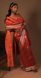 Rust Pattu Silk Saree with Majestic Golden Zari Border