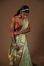 Green Chanderi Pattu Soft Silk Saree with Weaving Border