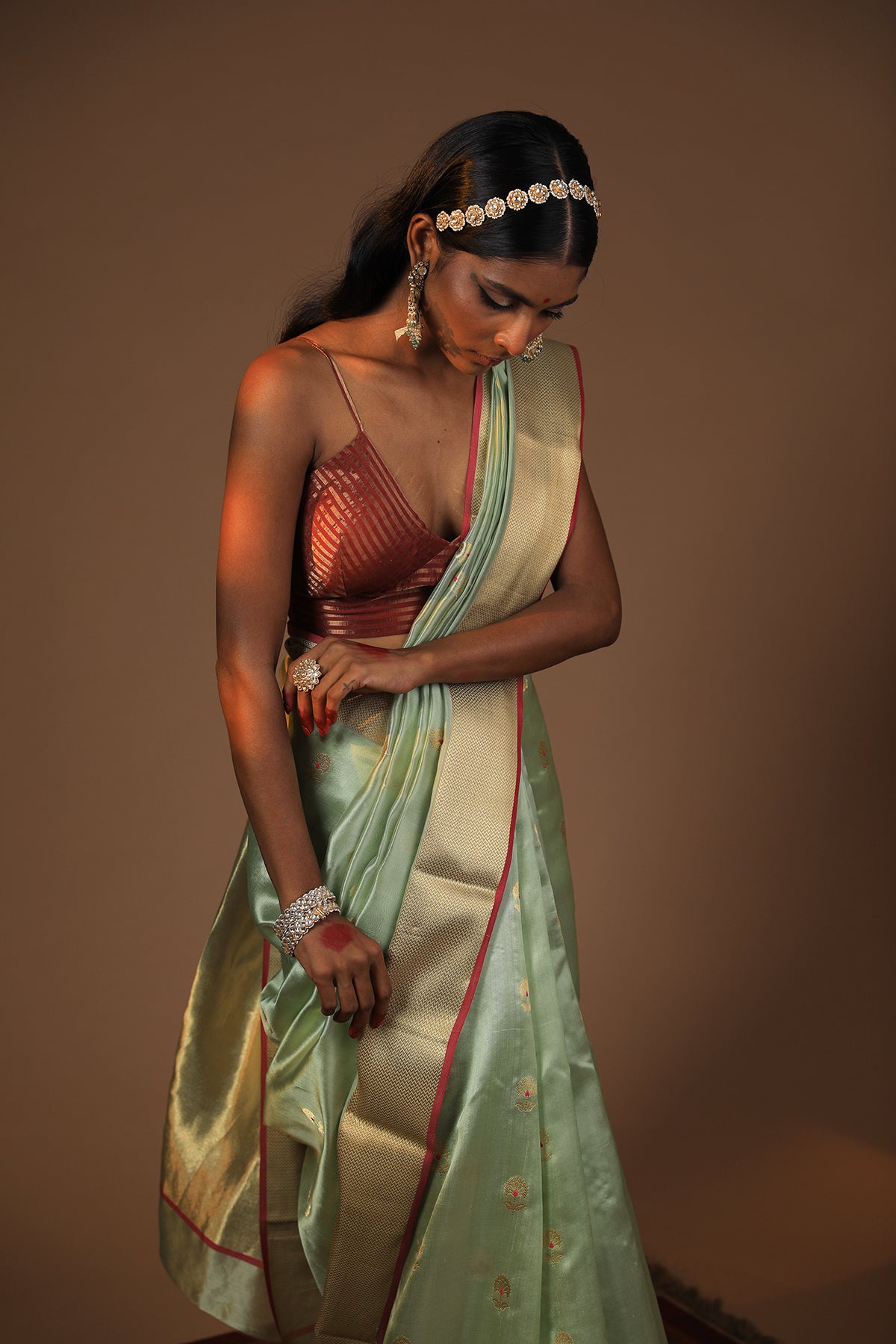 Green Chanderi Pattu Soft Silk Saree with Weaving Border