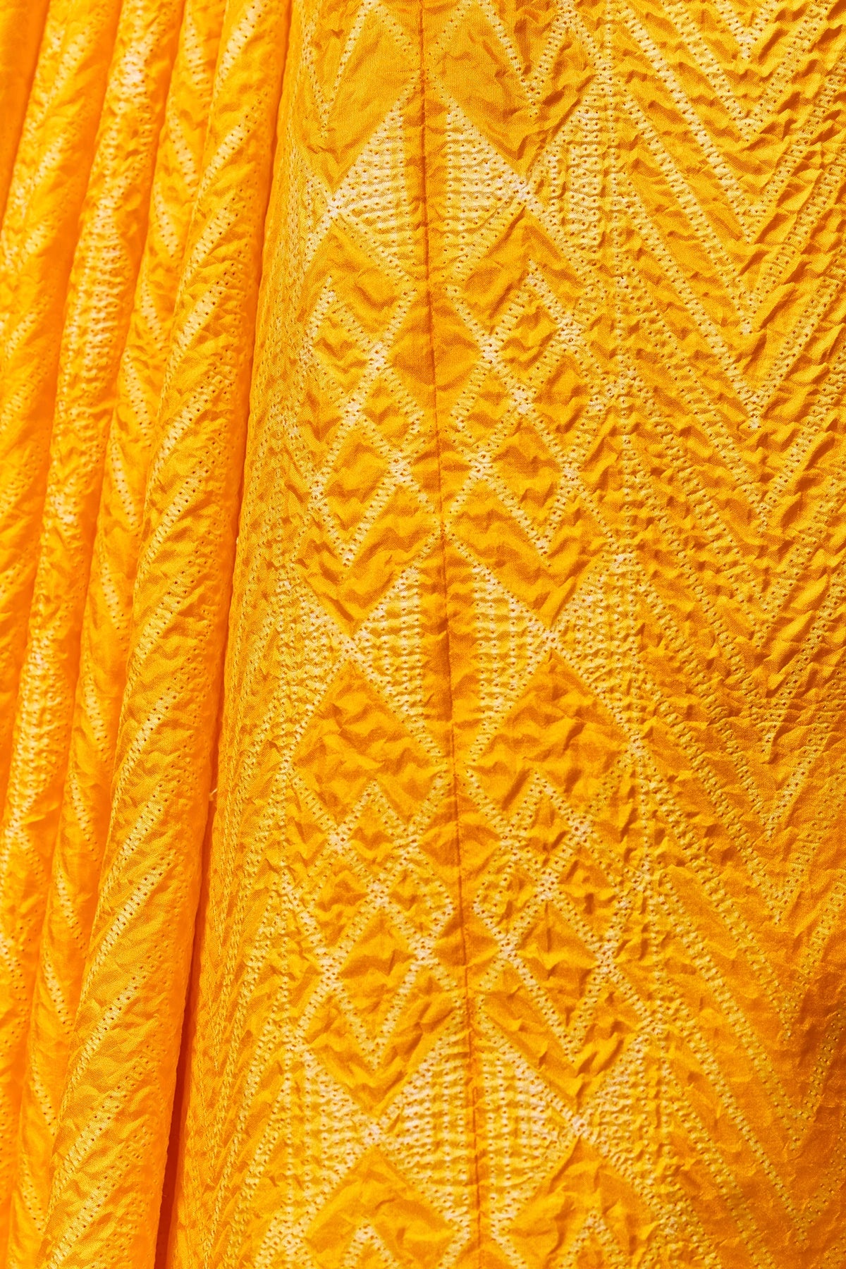 Texture view of the bright orange silk saree