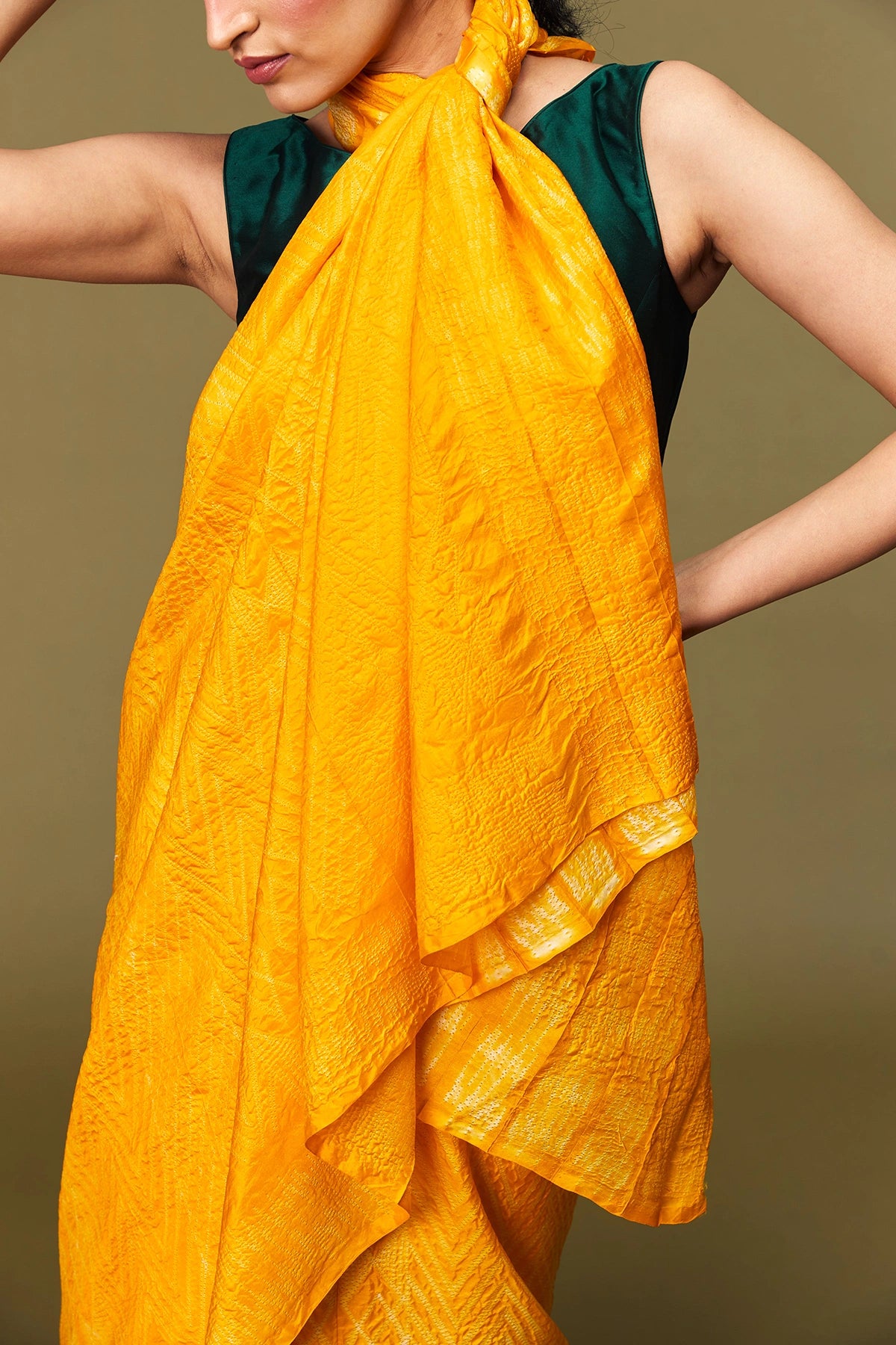 Pleated drape showing detailed tie-dye work