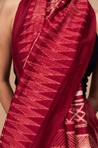 Natural texture and sheen of cherry red pure Tussar silk