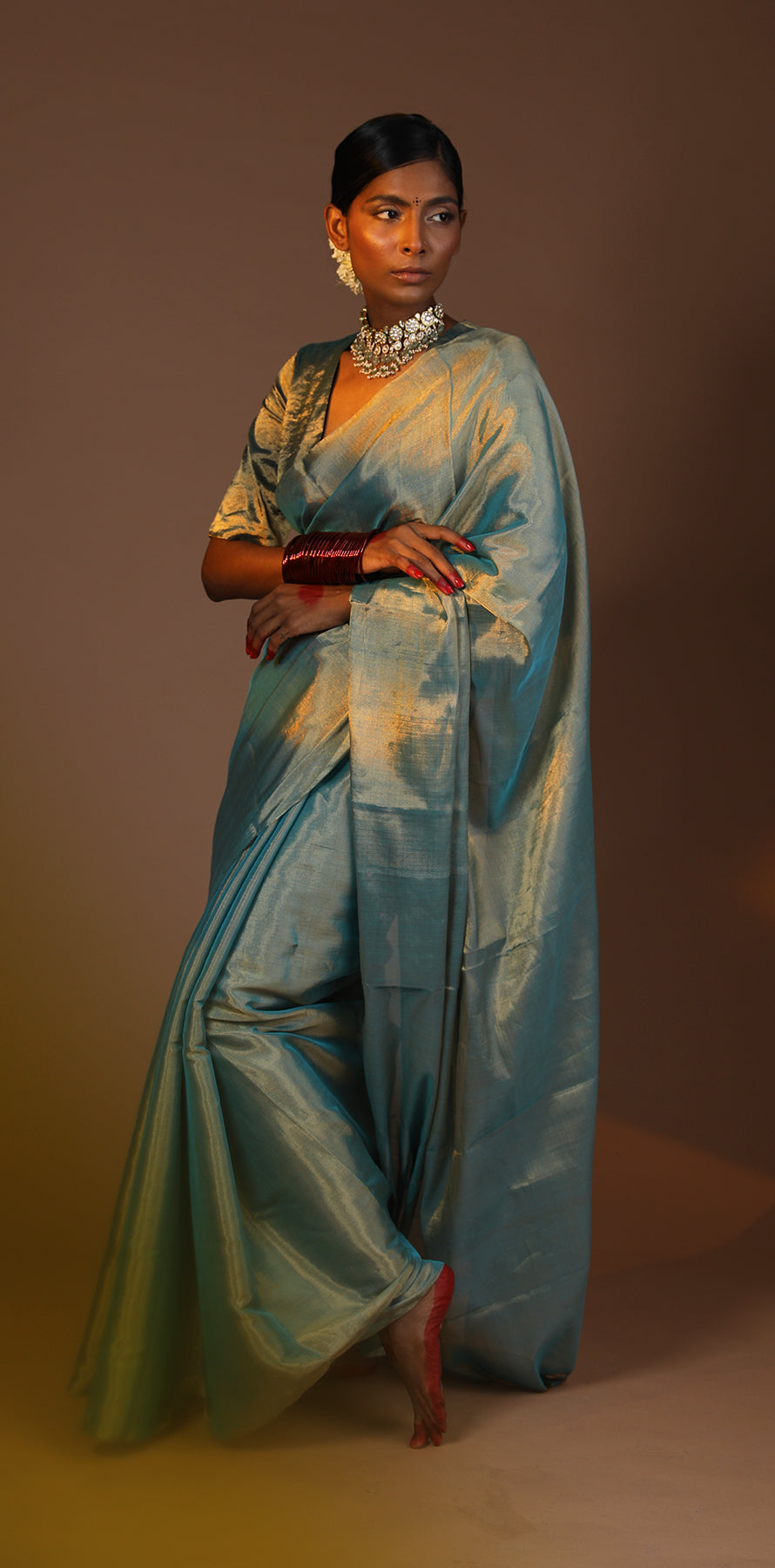 Handwoven Blue Chanderi Tissue Saree