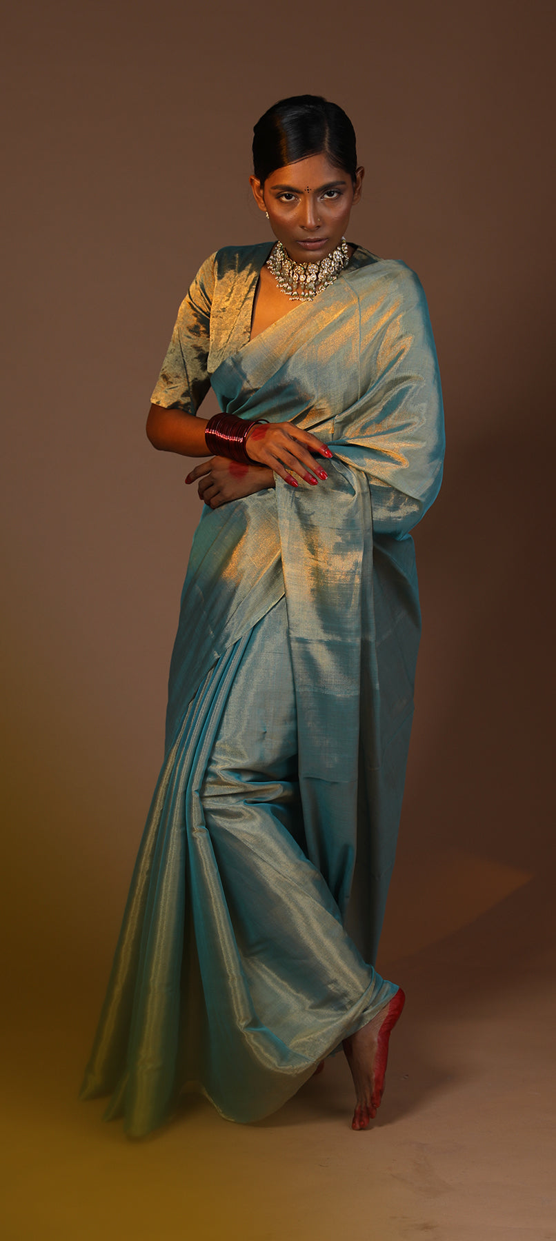 Handwoven Blue Chanderi Tissue Saree