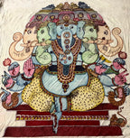 Hand-painted Pancha Mukha Ganesha wall art with five faces, lotus flowers and intricate traditional details