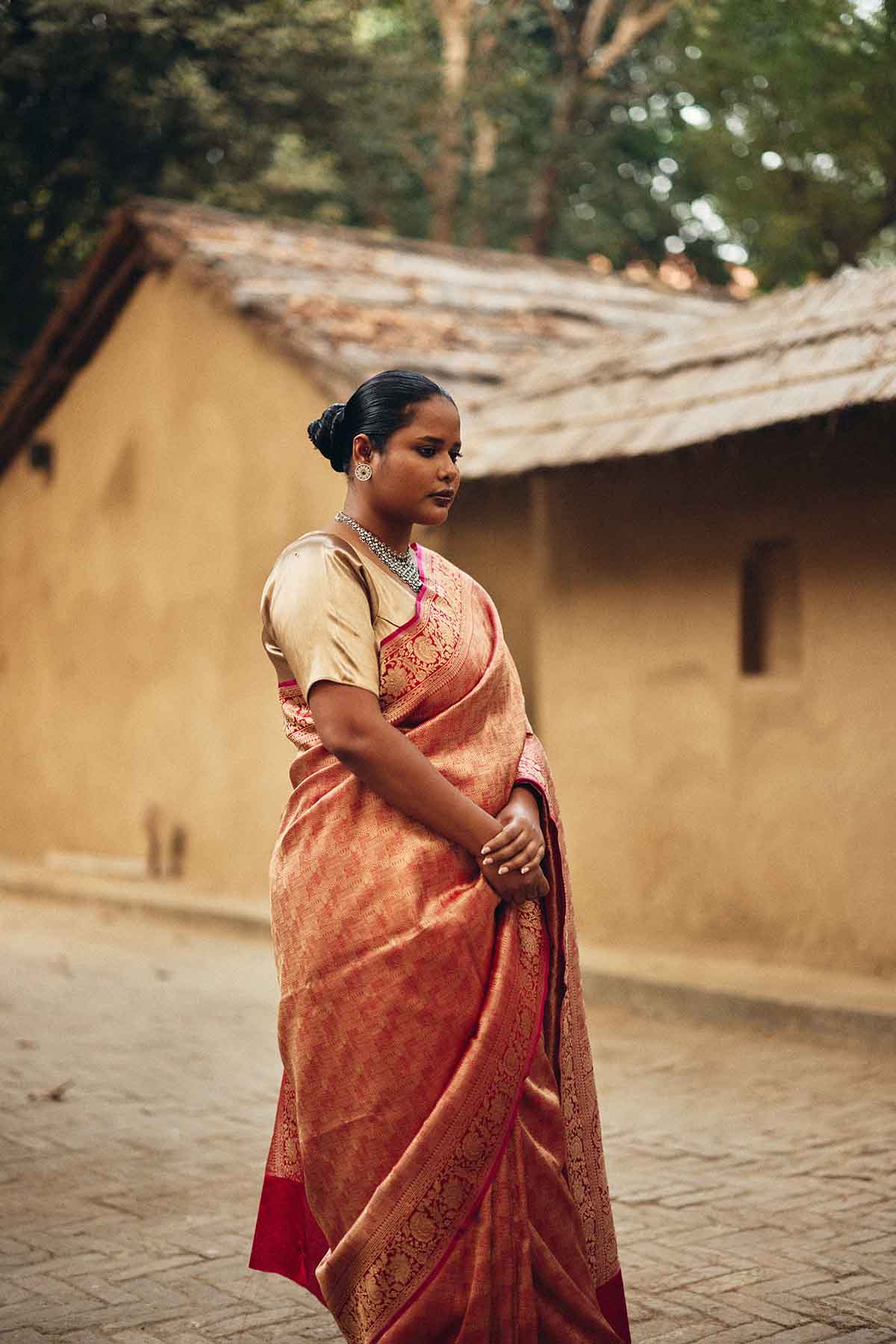 Pure Katan Silk Banarasi Tanchoi Brocade Saree – Red & Gold
