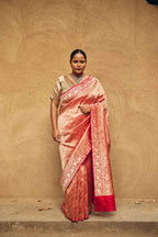 Pure Katan Silk Banarasi Tanchoi Brocade Saree – Red & Gold