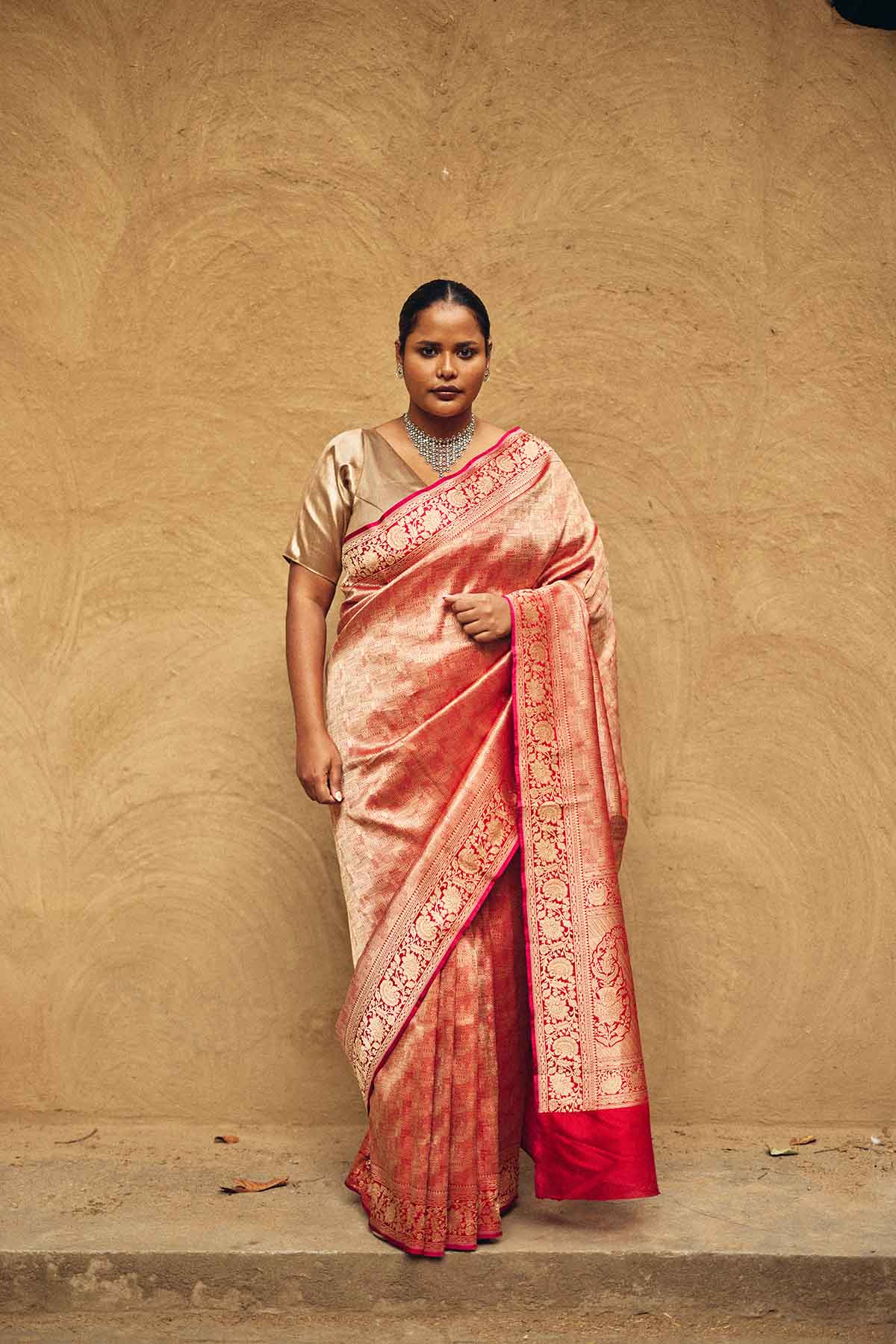 Pure Katan Silk Banarasi Tanchoi Brocade Saree – Red & Gold