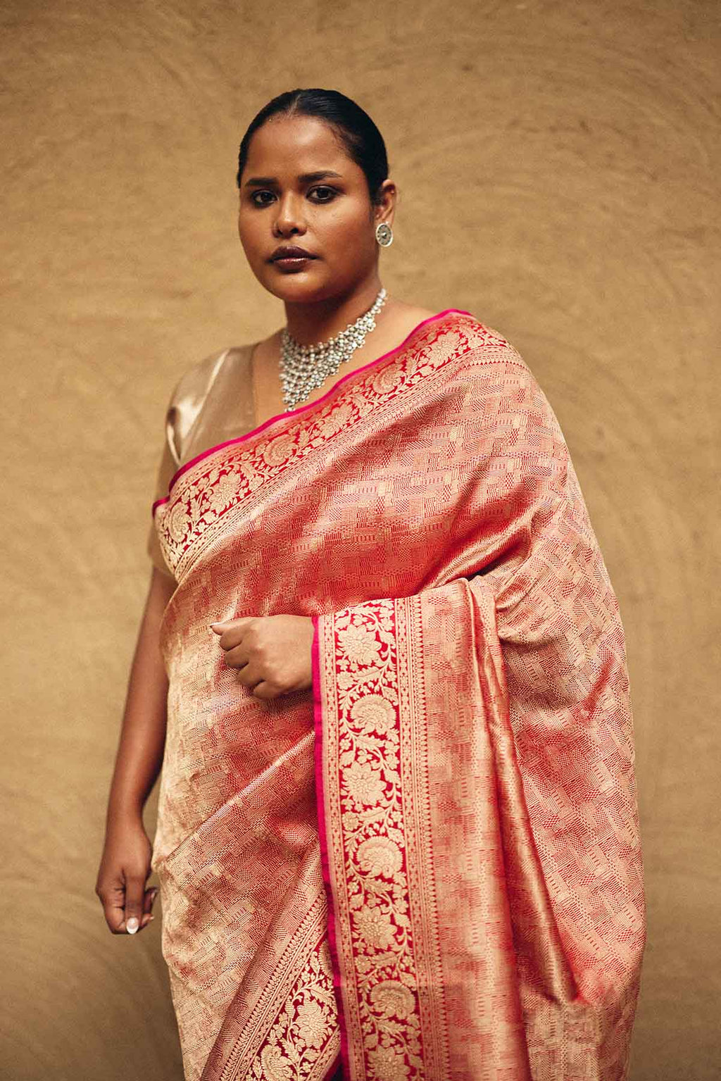Pure Katan Silk Banarasi Tanchoi Brocade Saree – Red & Gold