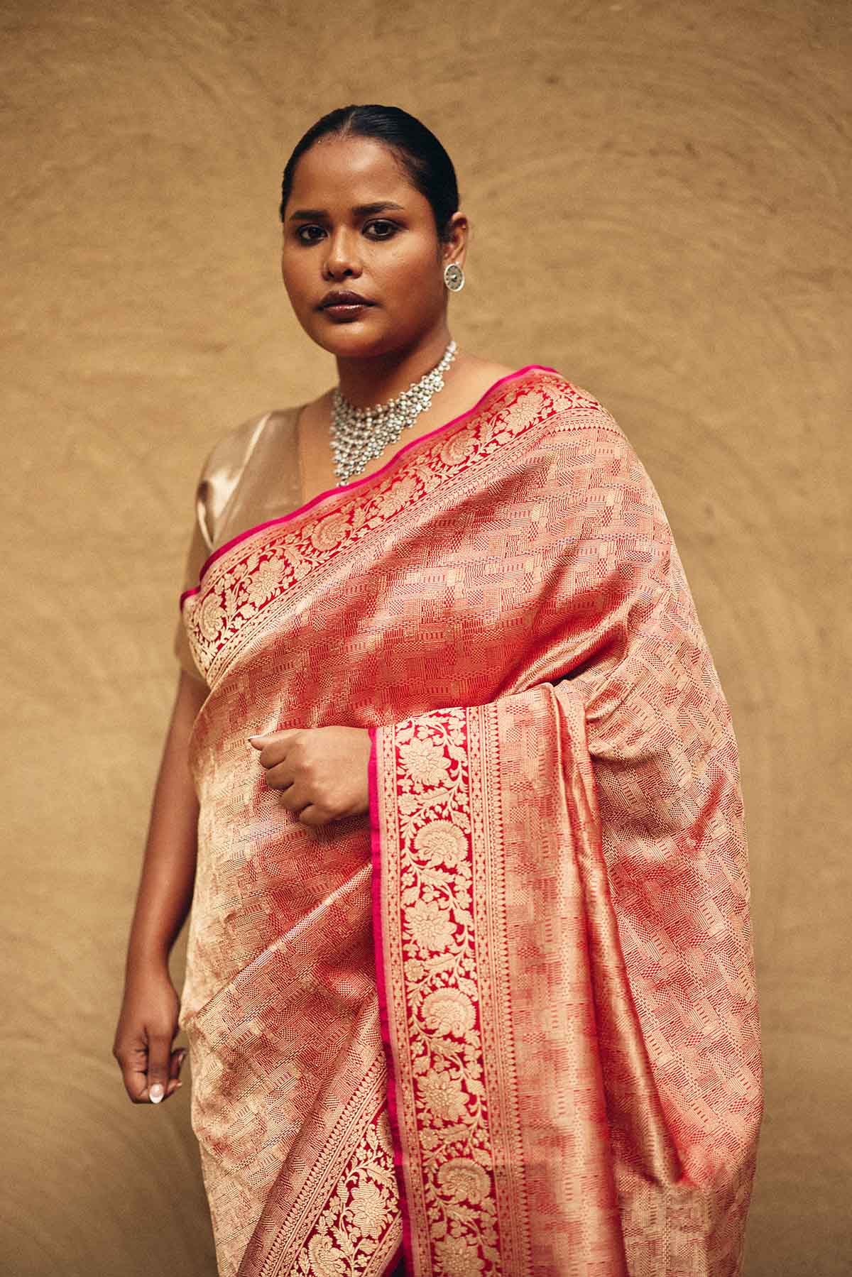 Pure Katan Silk Banarasi Tanchoi Brocade Saree – Red & Gold