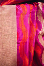 Pure Katan Silk Banarasi Saree with Contemporary Geometric Weave – Pink & Orange