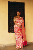 Pure Silk Banarasi Saree with Shikargah Brocade Weave – Red & Gold