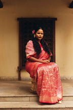 Pure Silk Banarasi Shikargah Saree – Red & Gold