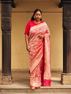 Pure Silk Banarasi Shikargah Saree – Red & Gold