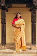 Pure Silk Banarasi Saree with Figured Minedar Weave – Mustard Gold