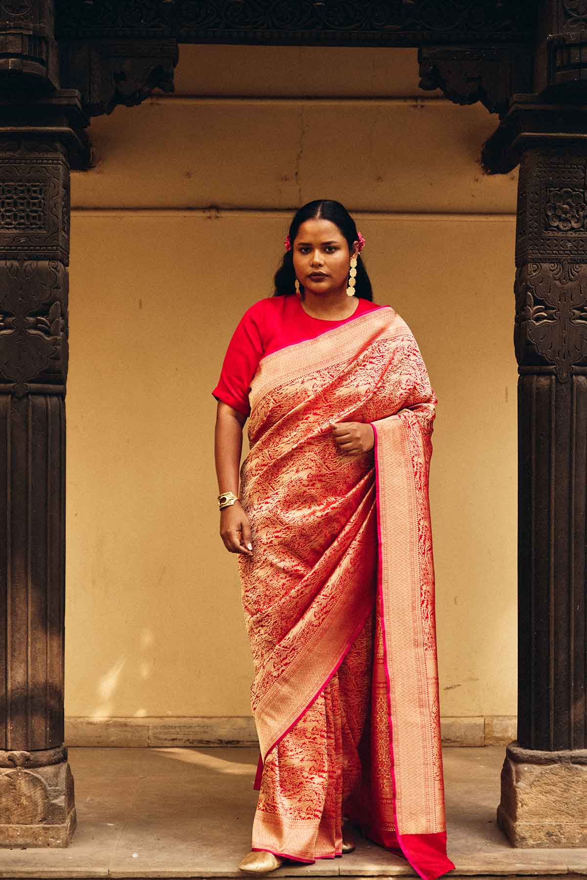 Pure Katan Silk Tanchoi Brocade Banarasi Saree in Pink & Gold