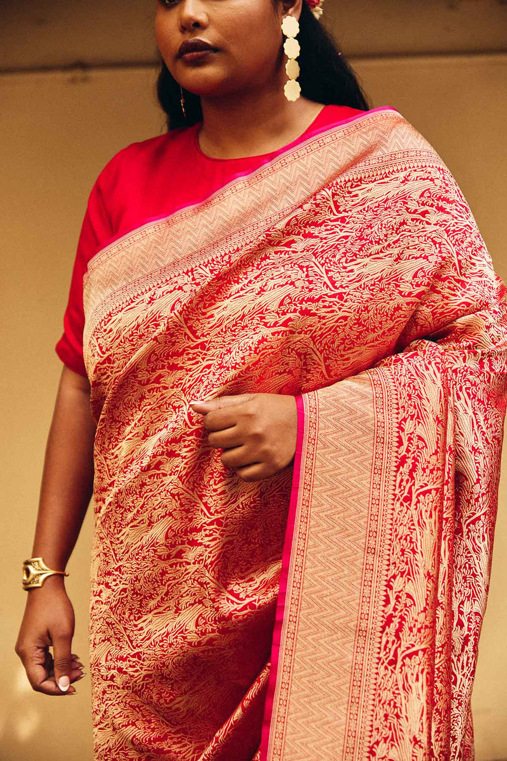 Pure Katan Silk Tanchoi Brocade Banarasi Saree in Pink & Gold