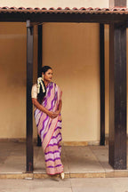 Pure Banarasi Silk Kadhuwa Jangla Saree – Wave Design in Purple & Rose Gold