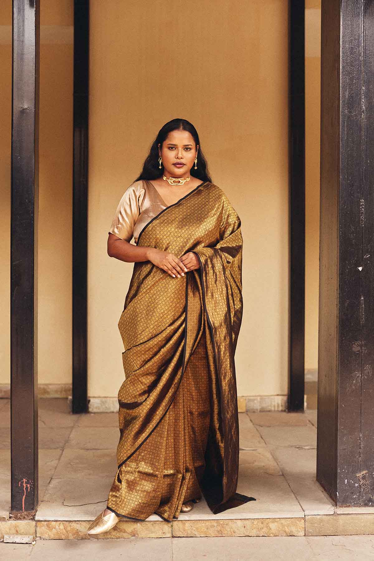 Pure Silk Jamewar Banarasi Saree – Antique Gold & Black