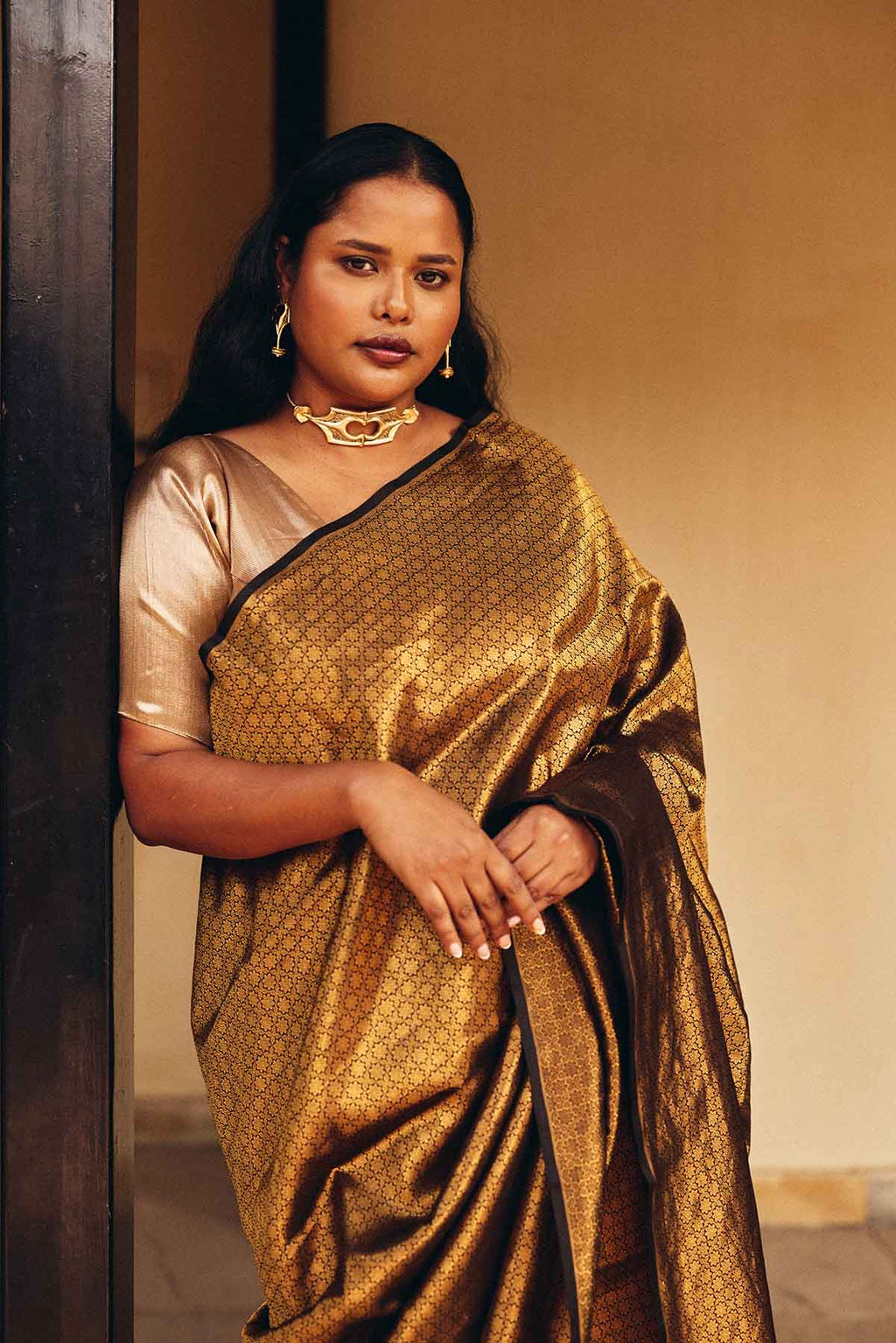 Pure Silk Jamewar Banarasi Saree – Antique Gold & Black