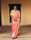 Pure Silk Banarasi Brocade Tanchoi Jamewar Saree with Masru Border – Peach Gold