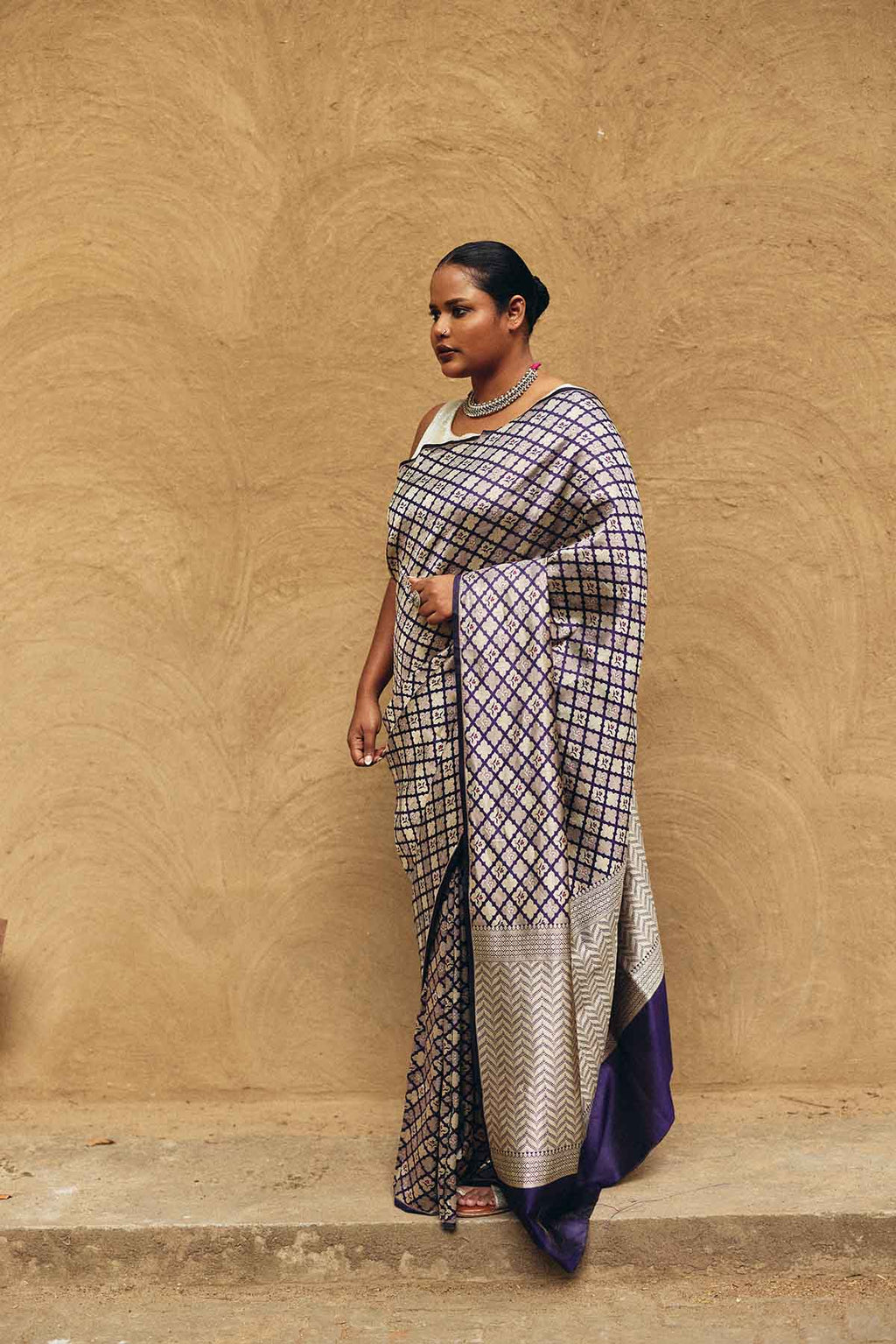 Pure Silk Meena Tanchoi Brocade Banarasi Saree – Midnight Purple