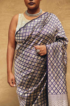 Pure Silk Meena Tanchoi Brocade Banarasi Saree – Midnight Purple