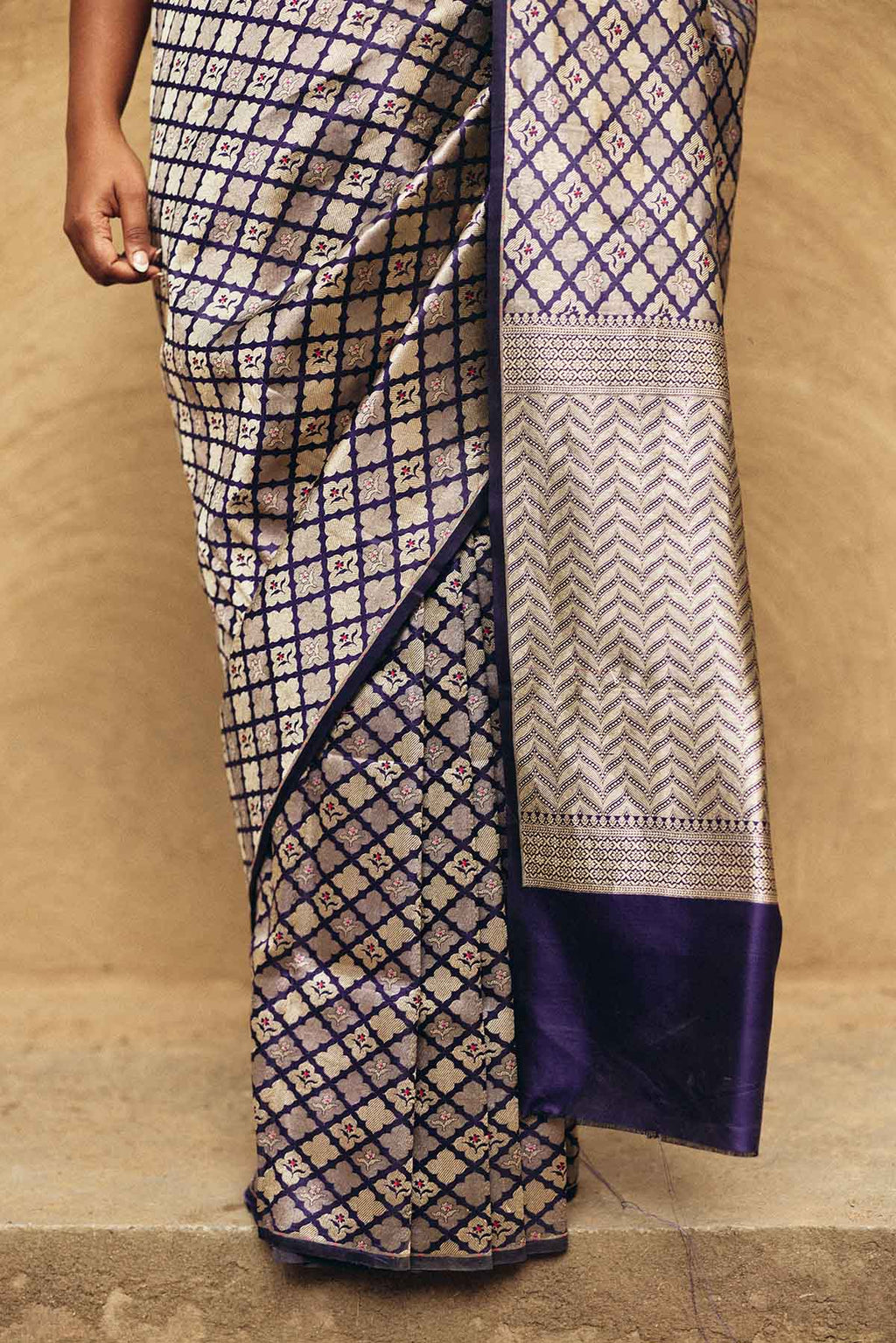 Pure Silk Meena Tanchoi Brocade Banarasi Saree – Midnight Purple
