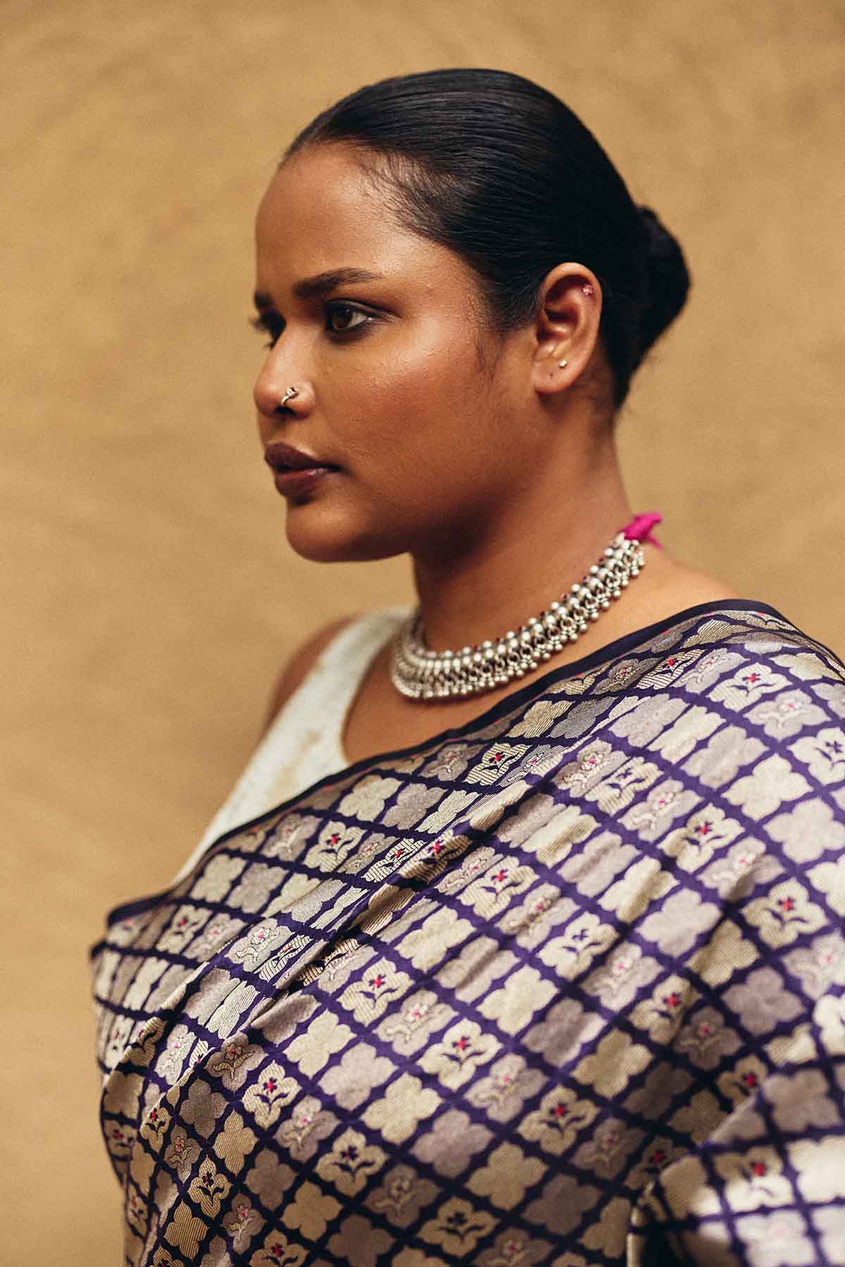 Pure Silk Meena Tanchoi Brocade Banarasi Saree – Midnight Purple