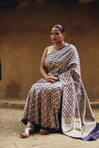 Pure Silk Meena Tanchoi Brocade Banarasi Saree – Midnight Purple