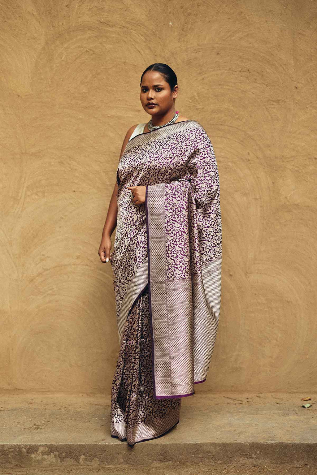 Pure Silk Banarasi Brocade Saree in Deep Purple with Figure Motifs
