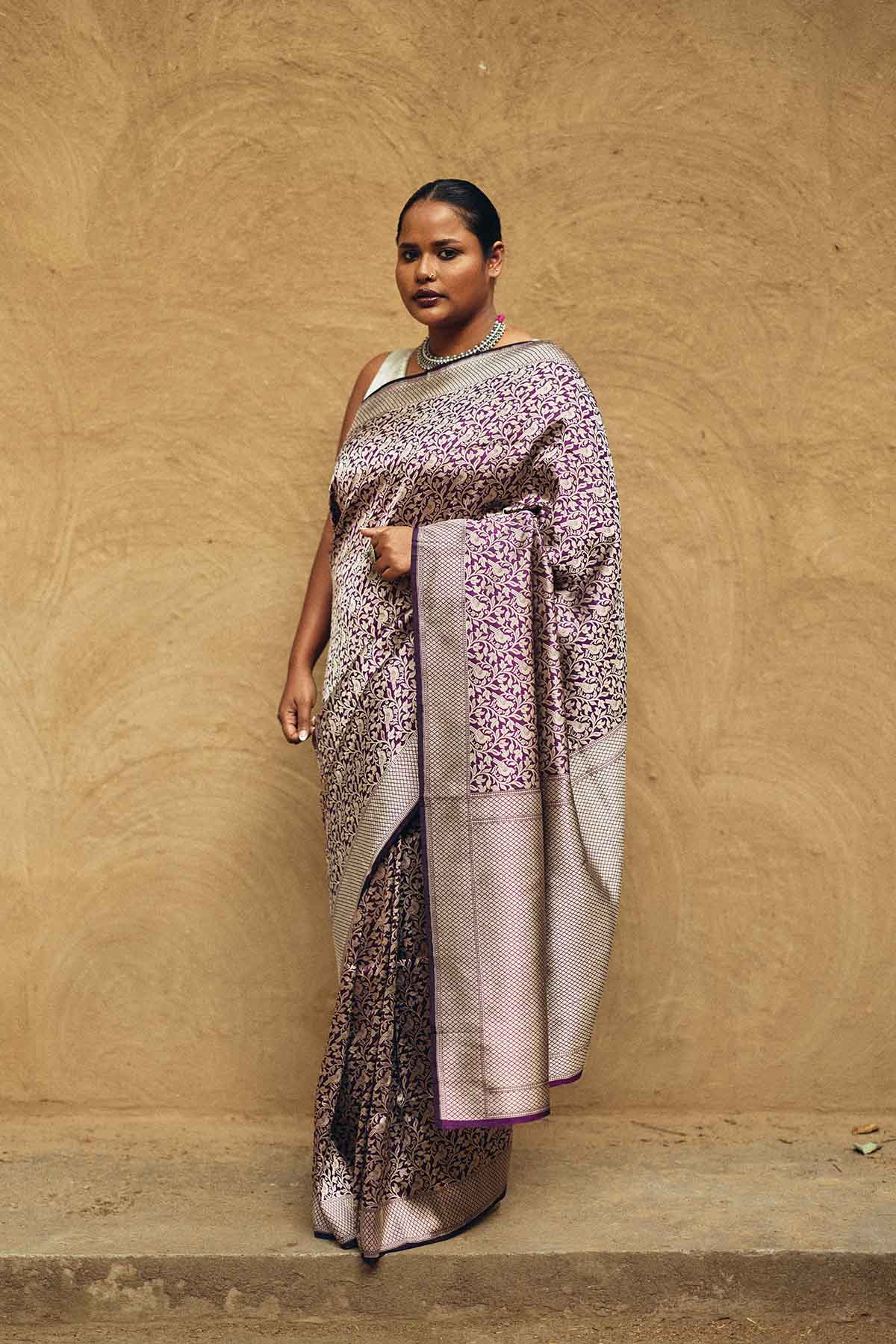 Pure Silk Banarasi Brocade Saree in Deep Purple with Figure Motifs