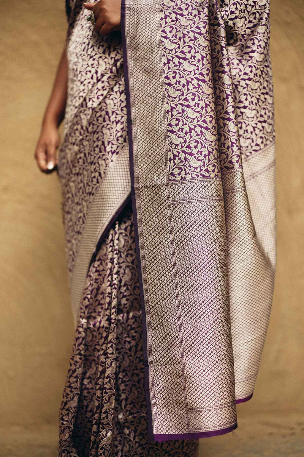 Pure Silk Banarasi Brocade Saree in Deep Purple with Figure Motifs