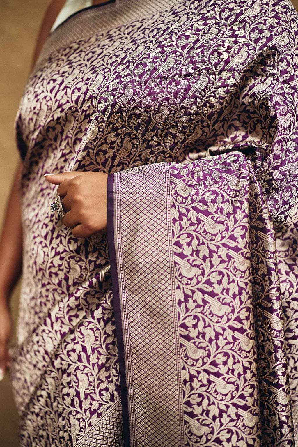Pure Silk Banarasi Brocade Saree in Deep Purple with Figure Motifs