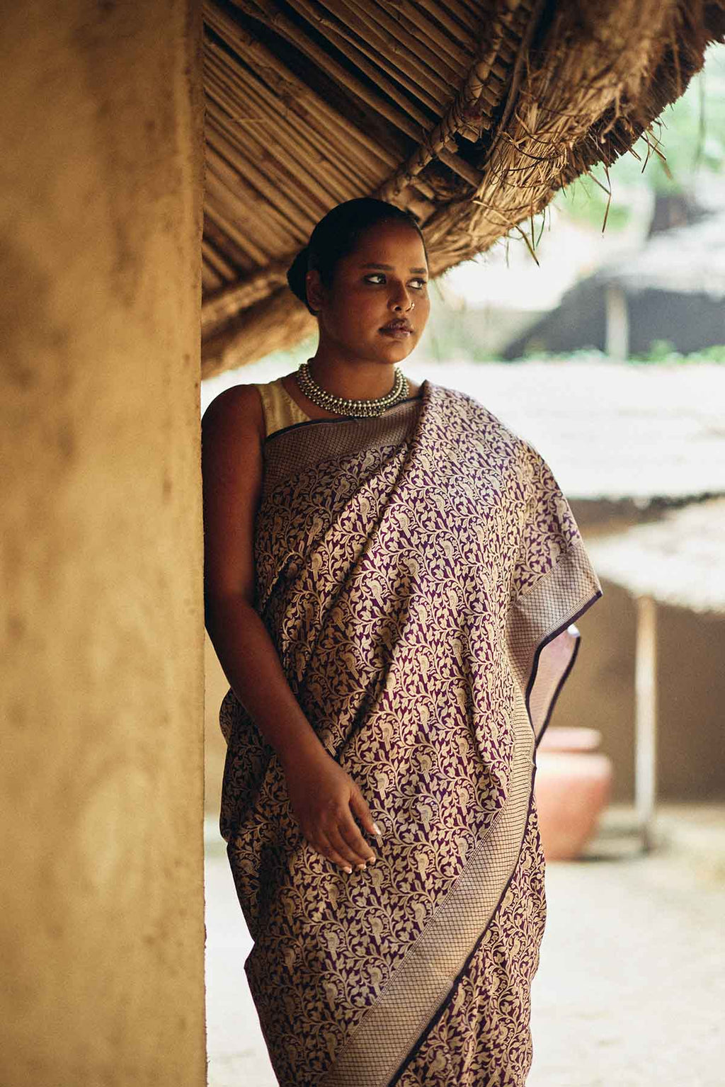Pure Silk Banarasi Brocade Saree in Deep Purple with Figure Motifs