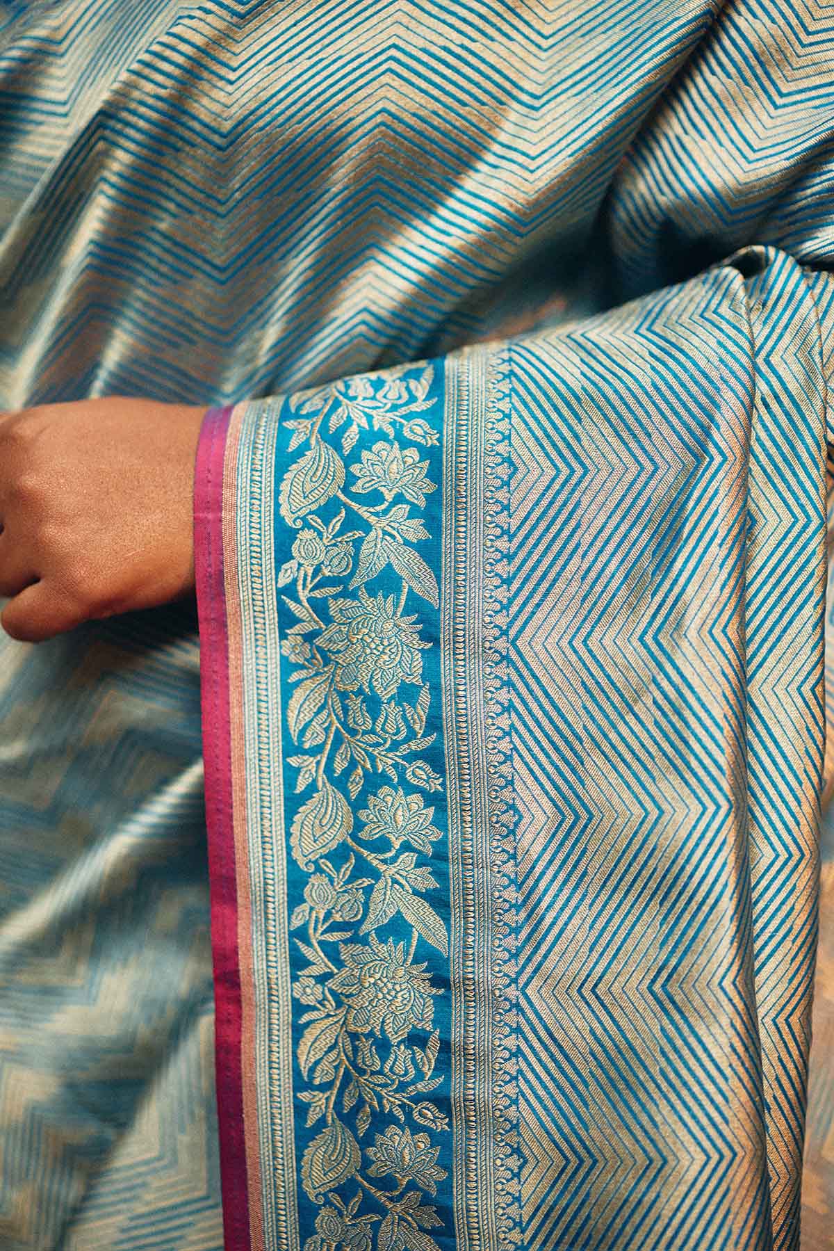 Pure Katan Silk Tanchoi Brocade Banarasi Saree in Aqua Blue