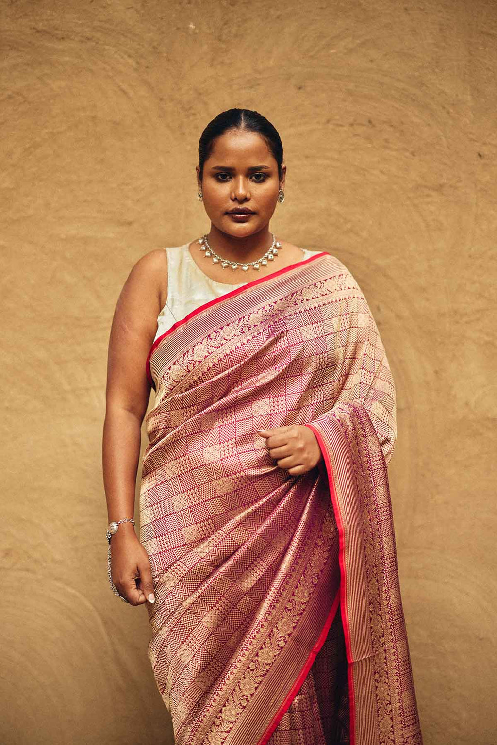 Pure Katan Silk Tanchoi Brocade Banarasi Saree in Beige & Red